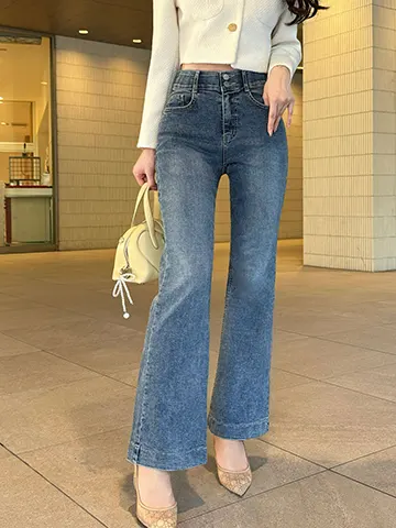 QUNG COORDINATE ITEM : ステッチヘムストレートフレアデニム