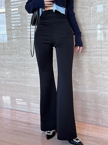 ウエストギャザーストレッチフレアパンツ