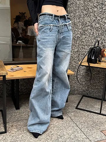 QUNG COORDINATE ITEM : フリンジダメージワイドデニム