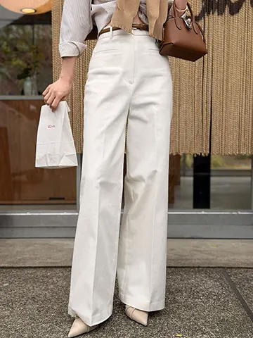 QUNG COORDINATE ITEM : ハイウエストコットンwhiteパンツ