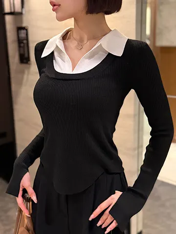 ダブルカラーラウンドヘムknit