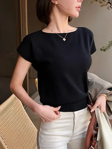 ボートネックフレンチスリーブニットtop