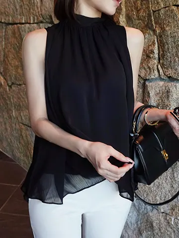 ベルトsetシフォンsleevelessブラウス