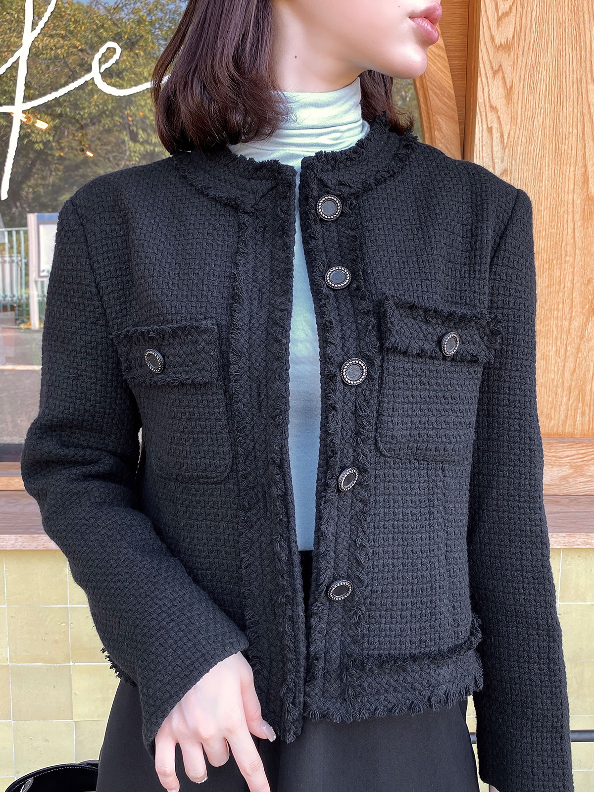 クン classic tweed jacket カラー:ブラック、アイボリー