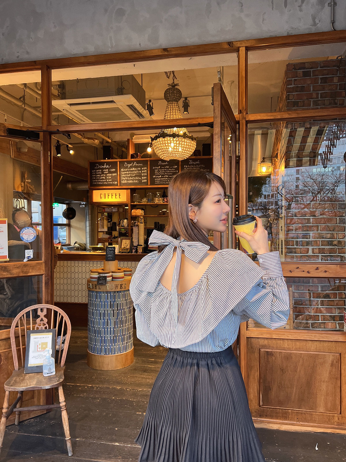 クン ストライプフリンジアモールブラウス カラー: