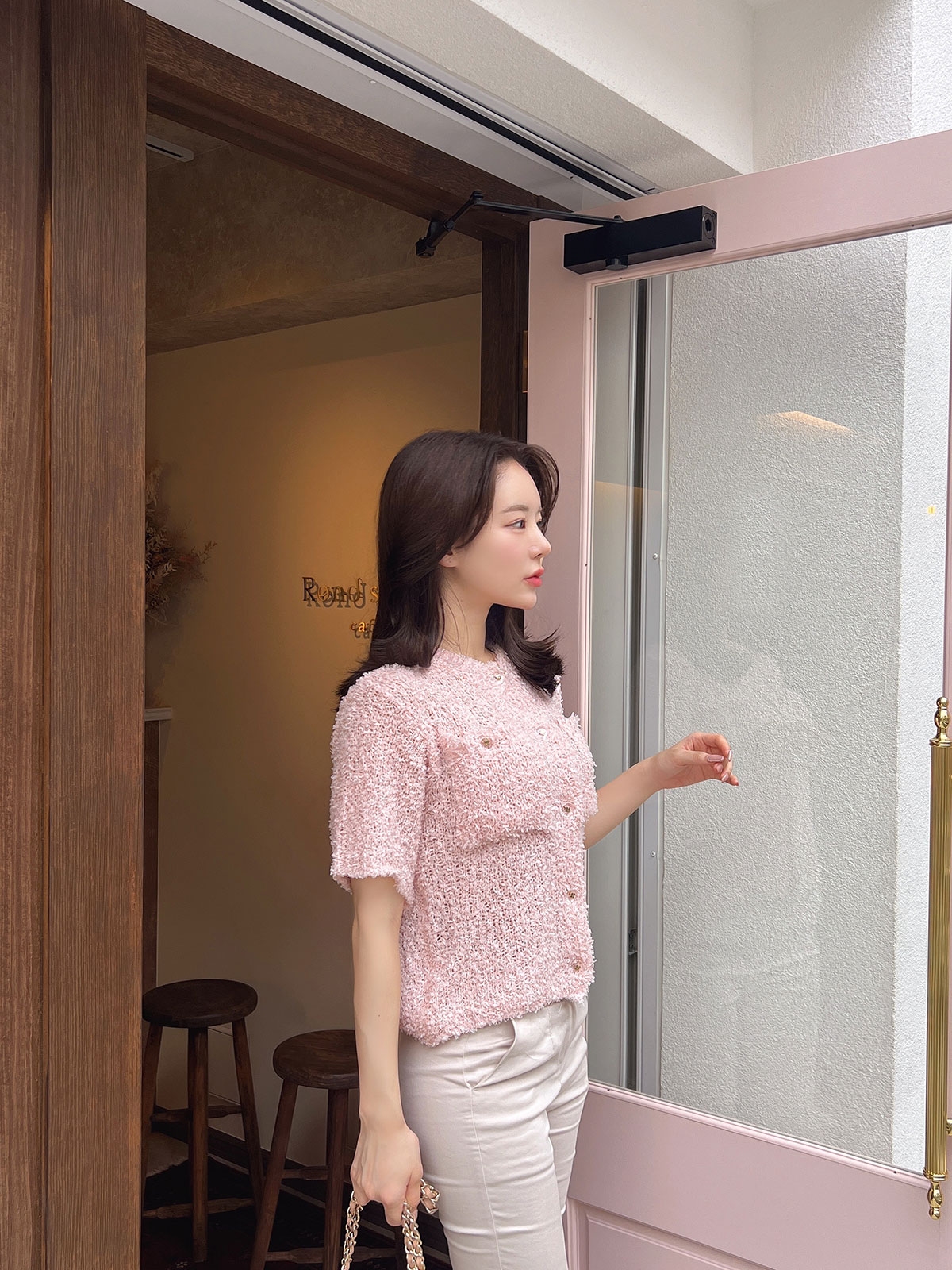 クン フレークシュガーカーデトップ カラー:シュガーホワイト、ブルー、シュガーピンク