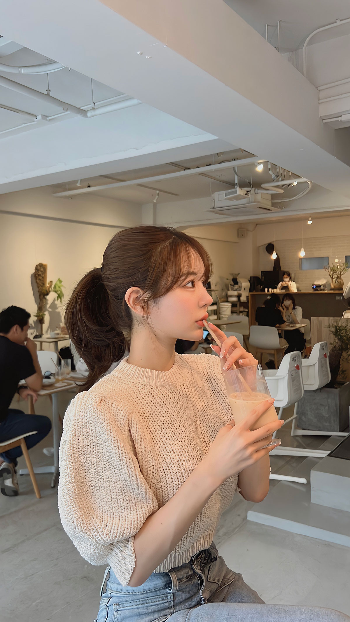 クン ドロップスリーブワンマンドゥニット カラー:ホワイト、クリームベージュ、マシュマロブルー