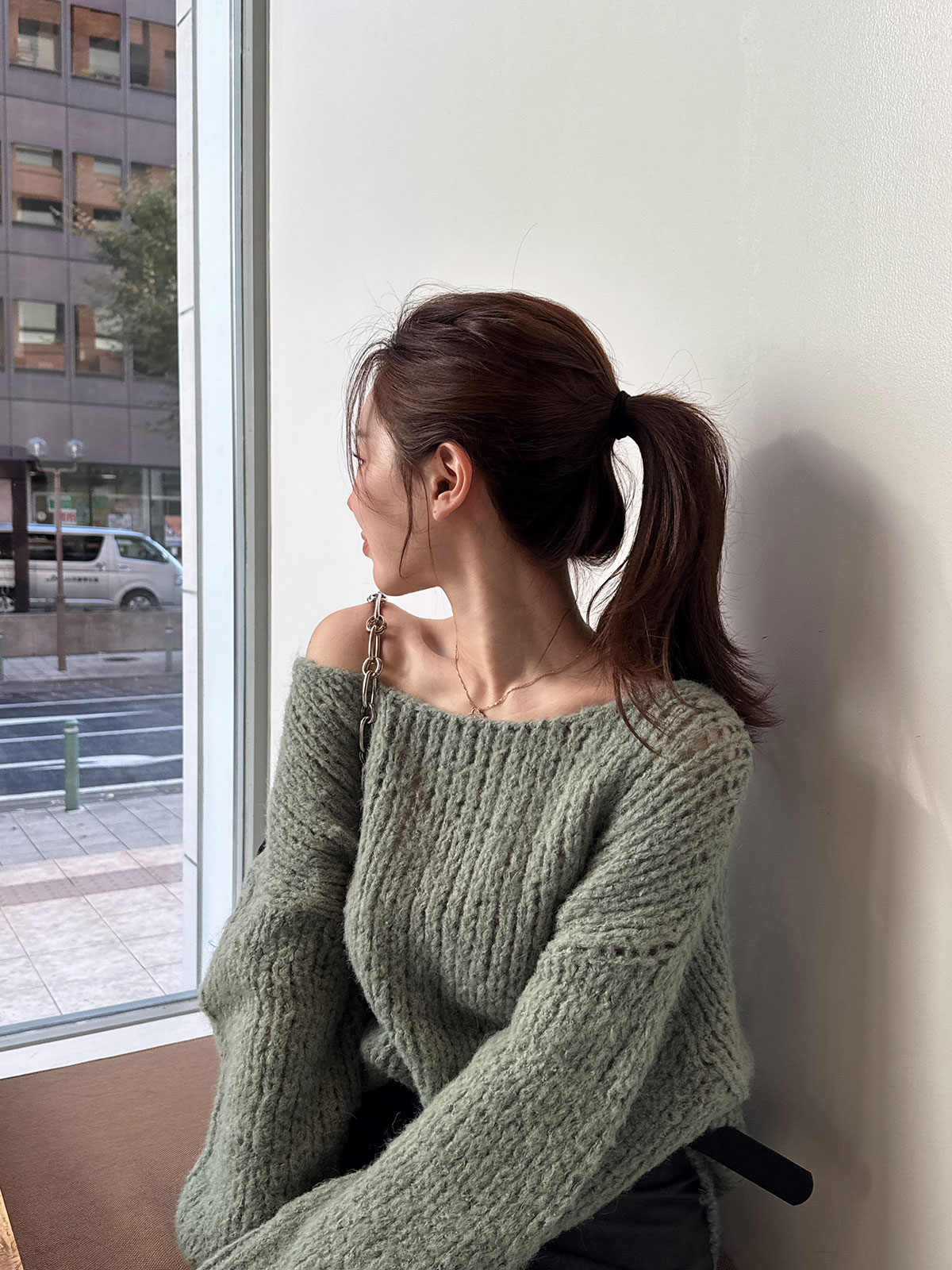 クン ざっくりwoolバトーネックknit カラー:アイボリー、ベージュ、カーキ、グレージュ