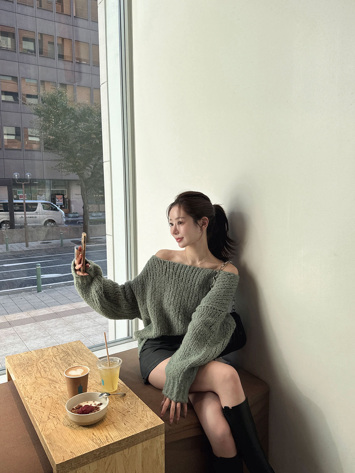 クン ざっくりwoolバトーネックknit カラー:アイボリー、ベージュ、カーキ、グレージュ