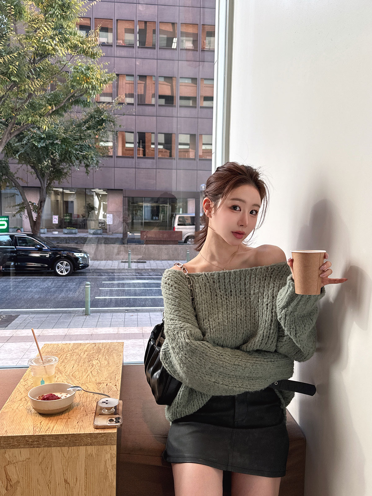 クン ざっくりwoolバトーネックknit カラー:アイボリー、ベージュ、カーキ、グレージュ