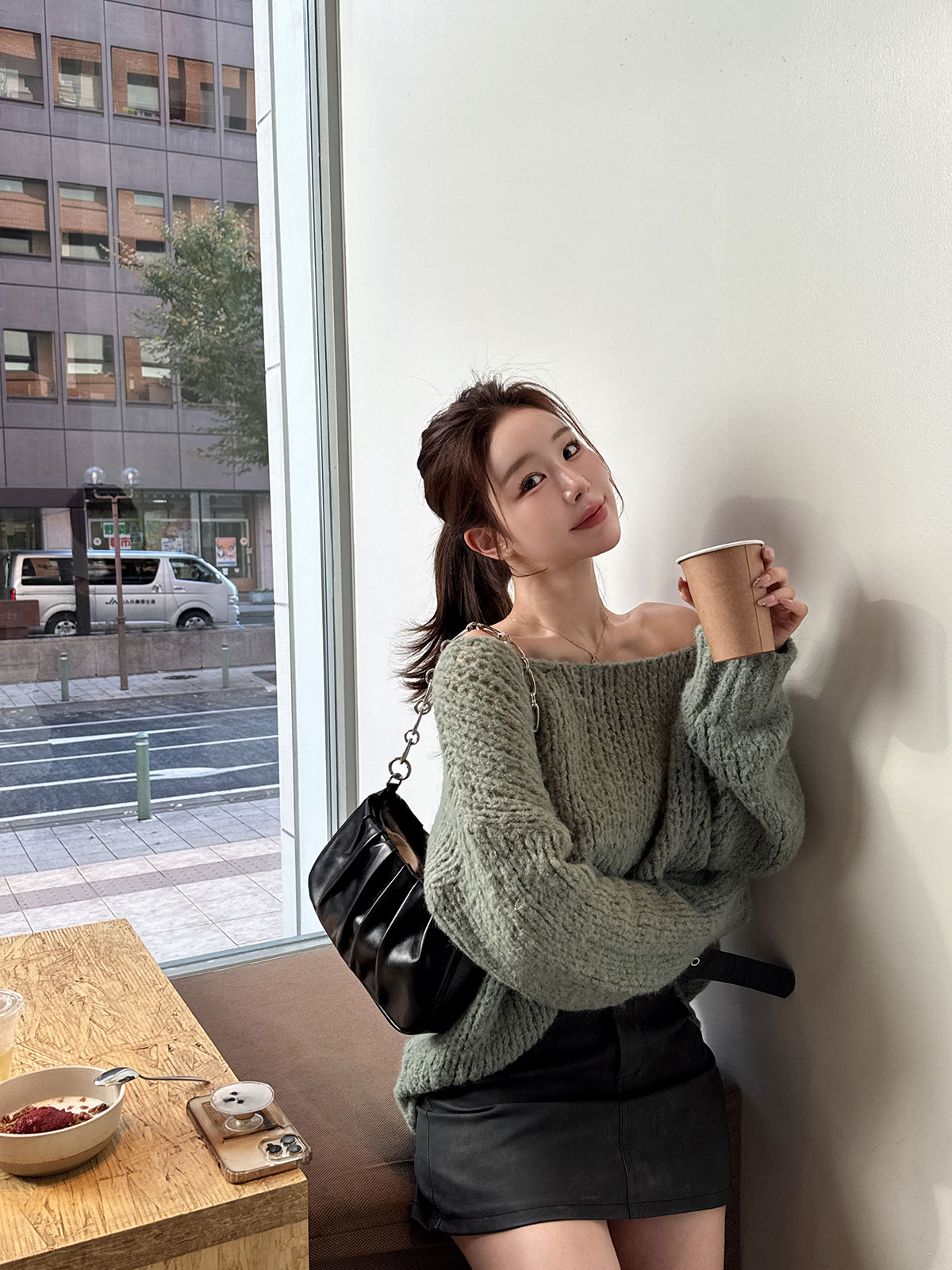 クン ざっくりwoolバトーネックknit カラー:アイボリー、ベージュ、カーキ、グレージュ