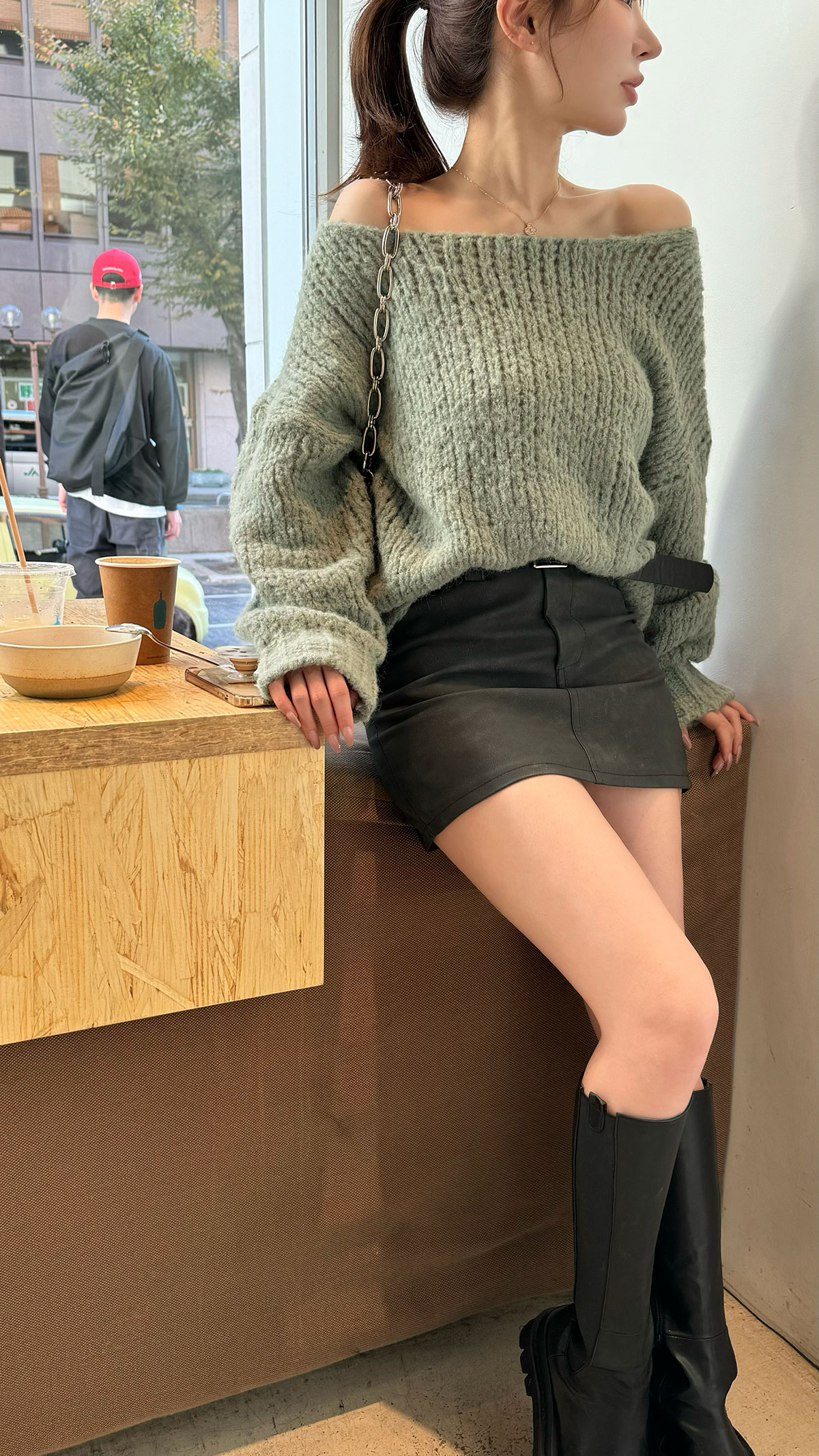 クン ざっくりwoolバトーネックknit カラー:アイボリー、ベージュ、カーキ、グレージュ