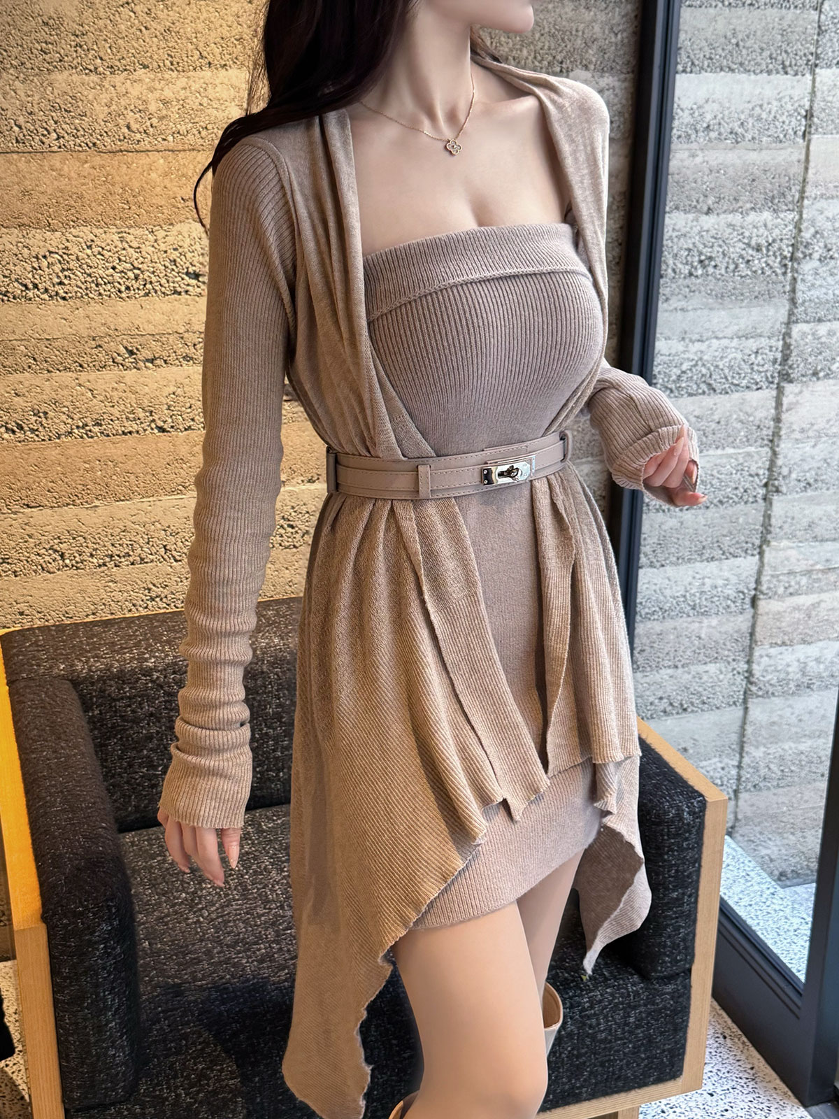 クン marronニットベアワンピースSET カラー:マロンベージュ