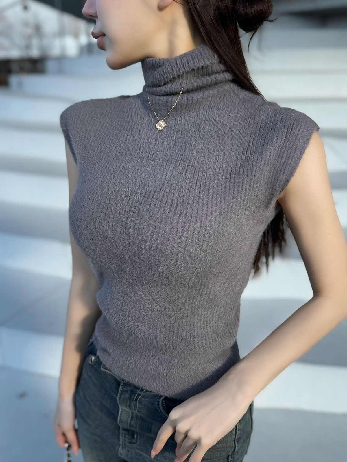 クン フラッフィーテディーフレンチスリーブknit カラー: