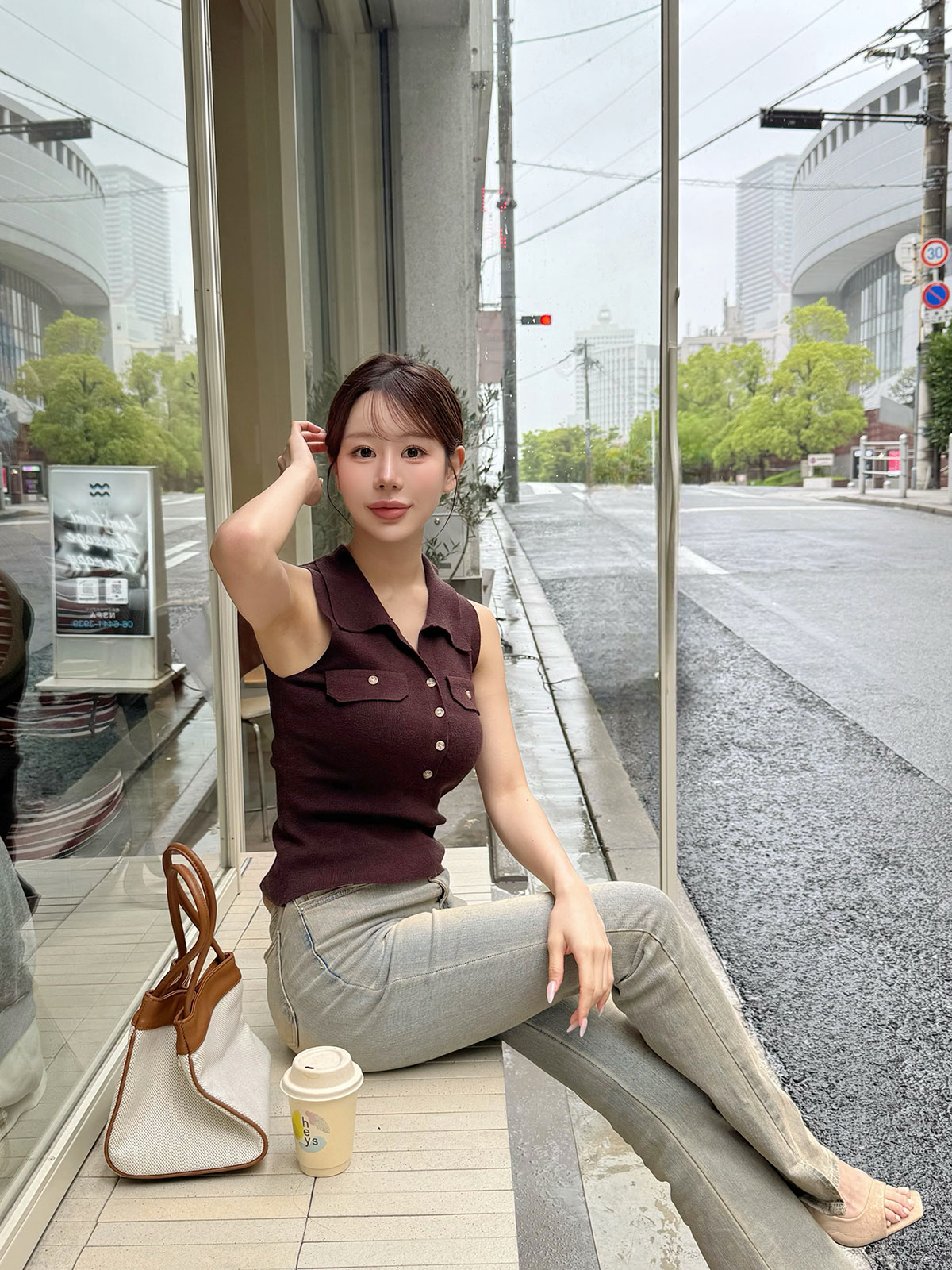 クン スリーブレスポロtop カラー:ブラック、アイボリー、オートミール、ブラウン