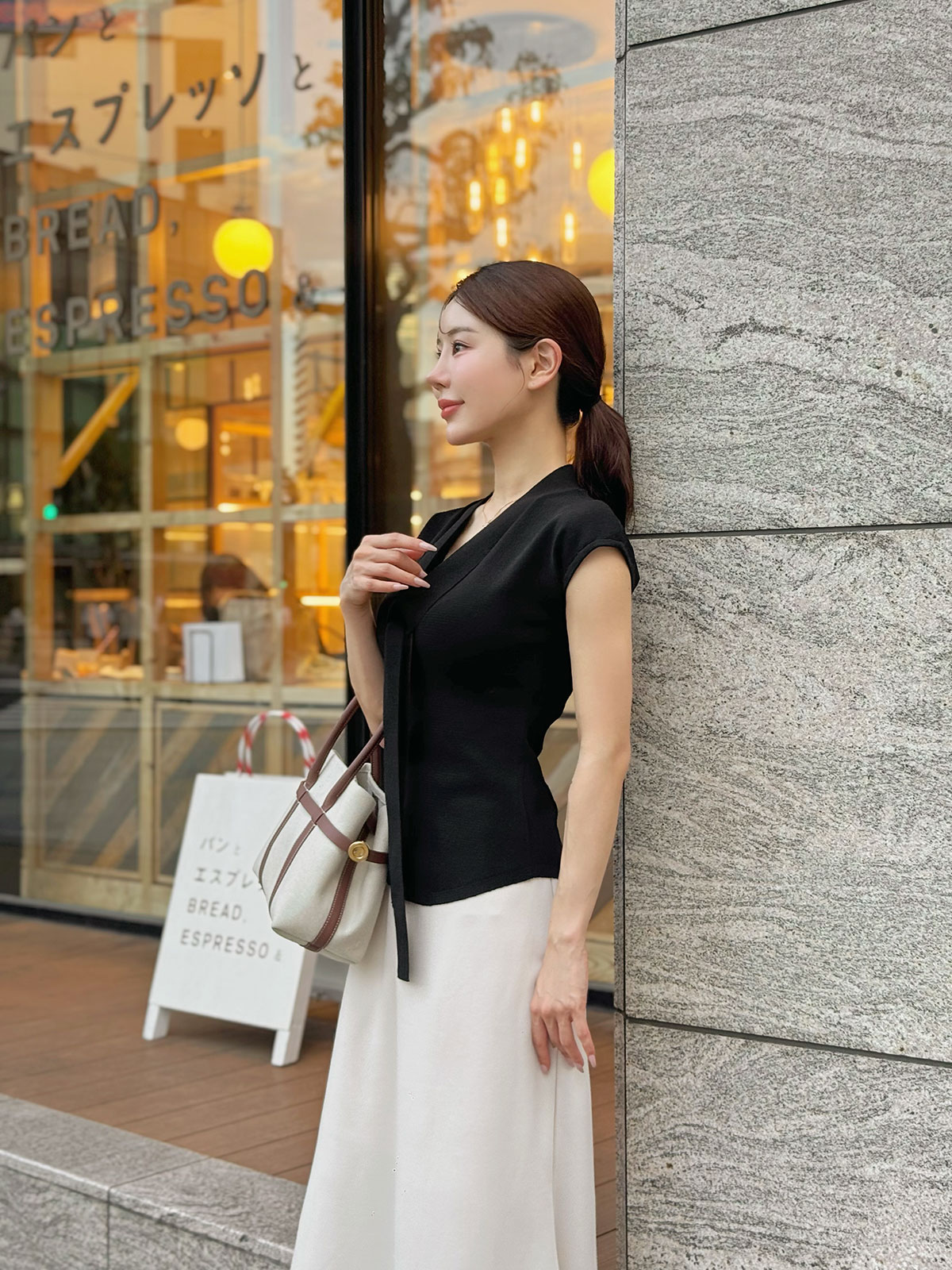 クン GOODLADYボウタイtop カラー:ブラック、アイボリー、ライトグレー、スカイブルー