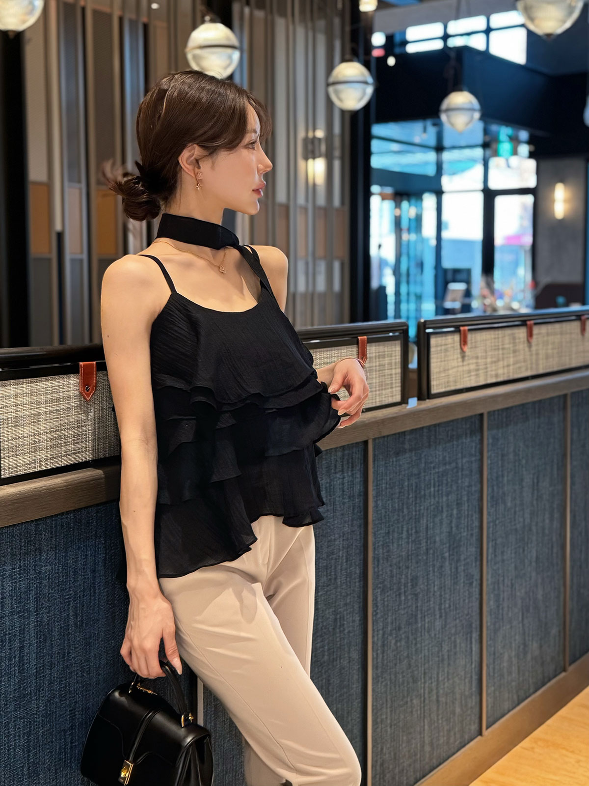 クン sugarシフォンレイヤーキャミtop カラー:ブラック、アイボリー、ラベンダー