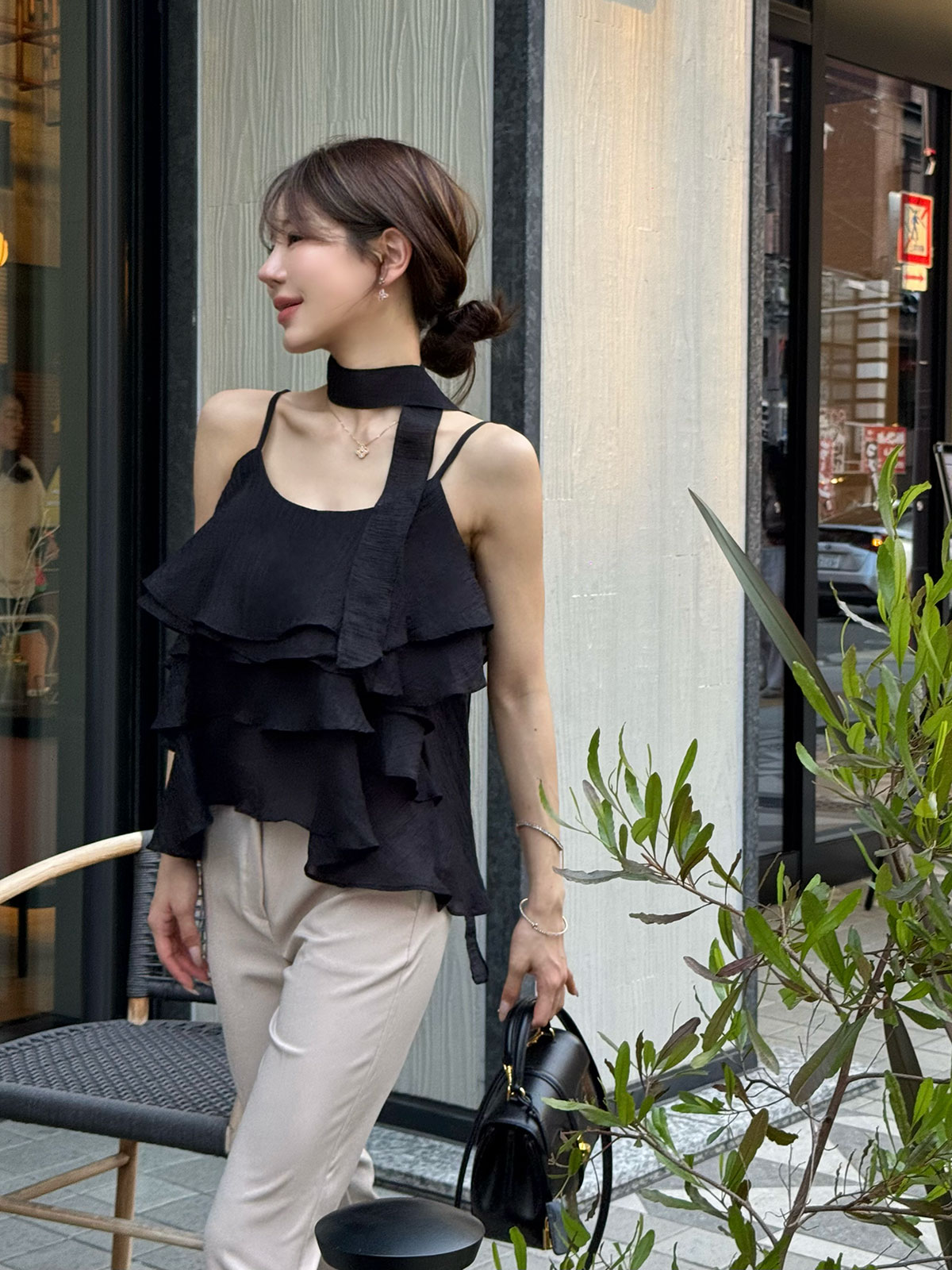 クン sugarシフォンレイヤーキャミtop カラー:ブラック、アイボリー、ラベンダー