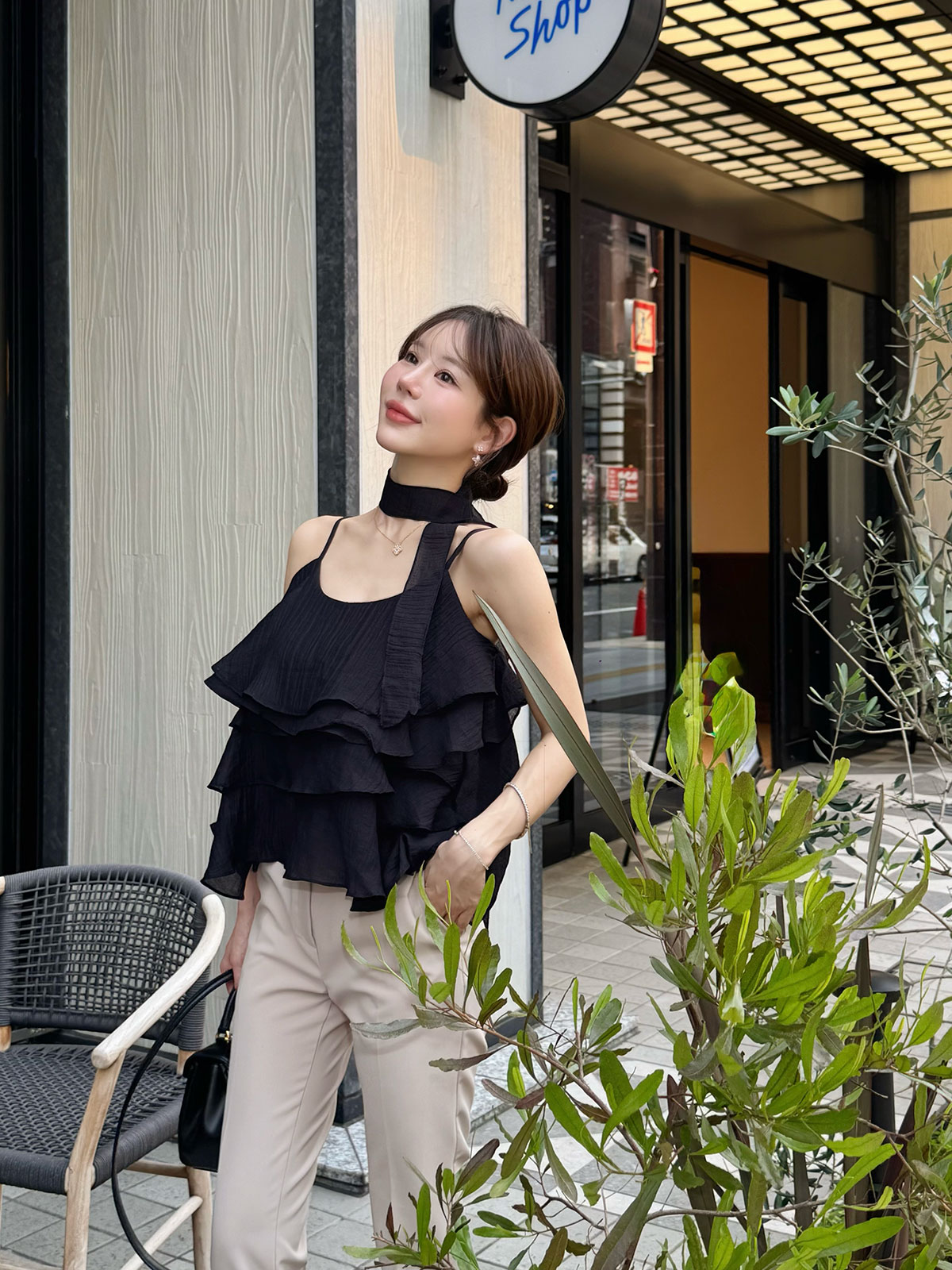 クン sugarシフォンレイヤーキャミtop カラー:ブラック、アイボリー、ラベンダー