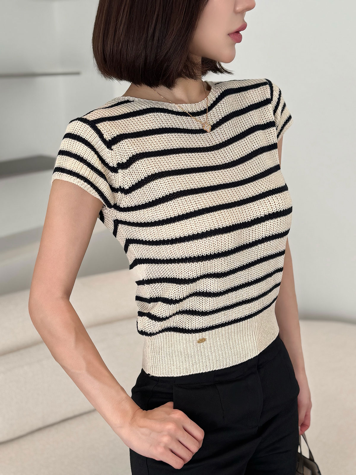 クン lowゲージマリンknit カラー:アイボリーボーダー、ネイビーボーダー