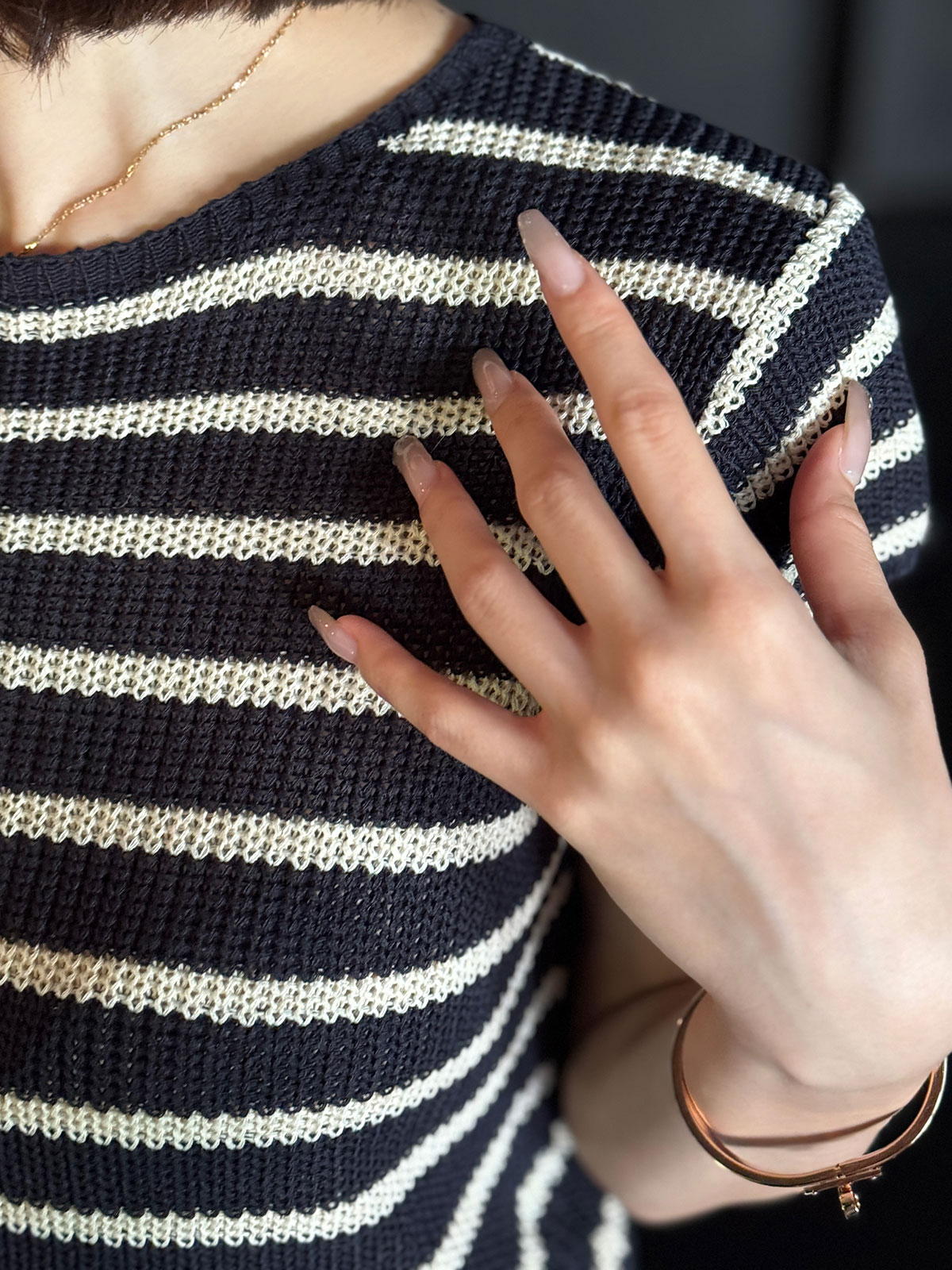 クン lowゲージマリンknit カラー:アイボリーボーダー、ネイビーボーダー