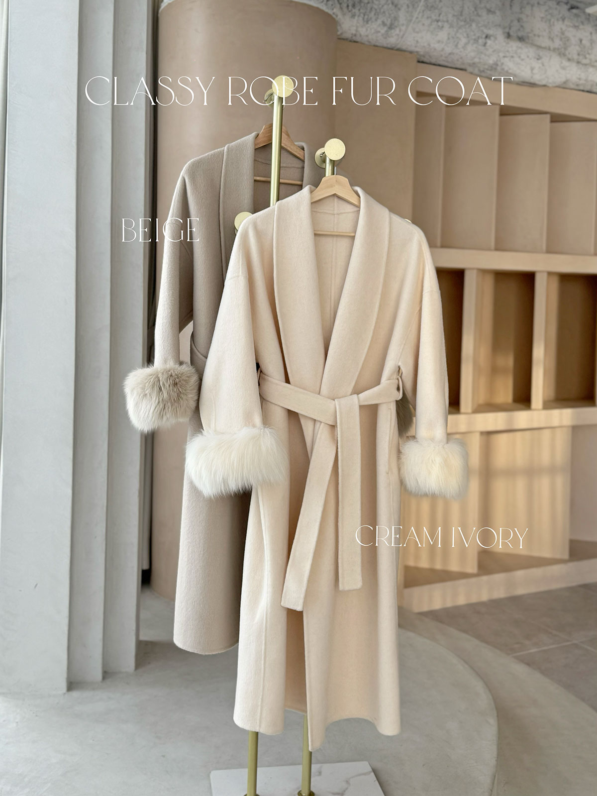 クン Classyローブファーcoat カラー:クリームアイボリー、ベージュ