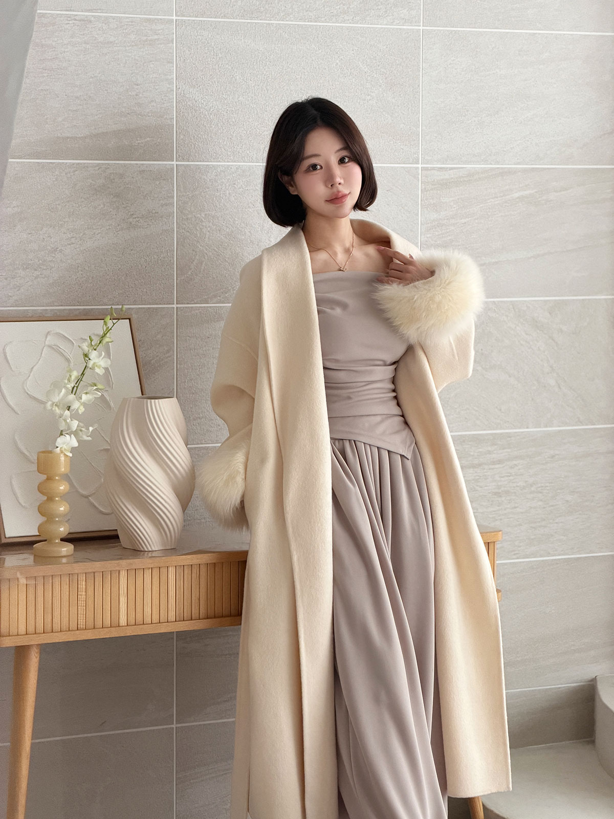 クン Classyローブファーcoat カラー:クリームアイボリー、ベージュ