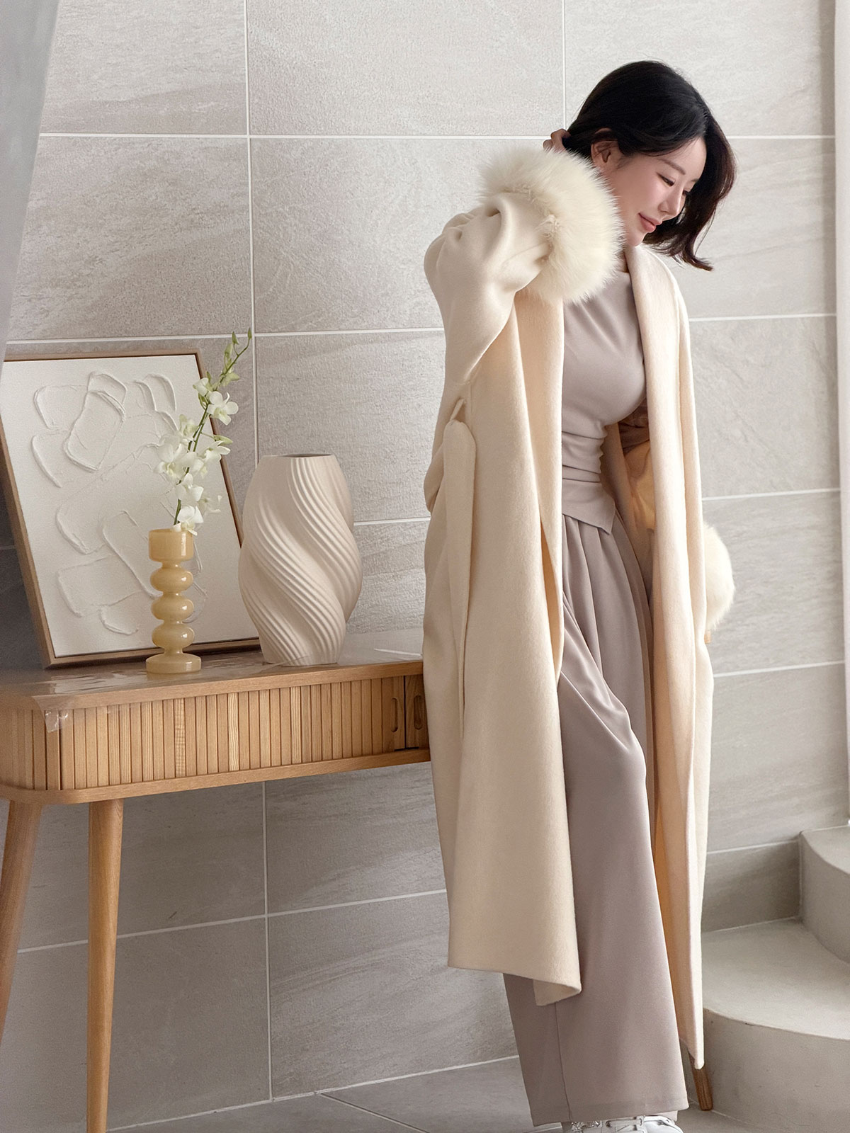 クン Classyローブファーcoat カラー:クリームアイボリー、ベージュ