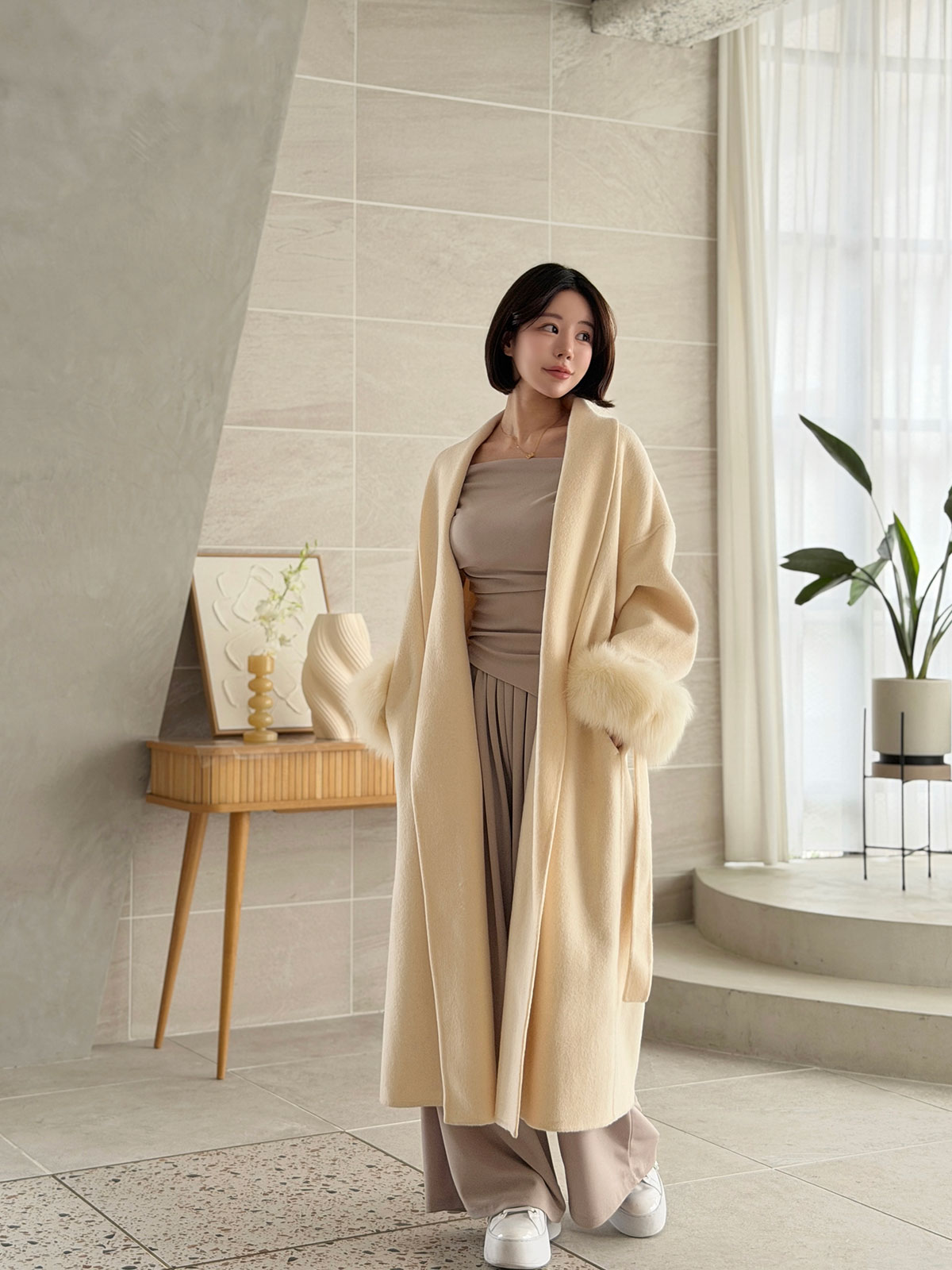 クン Classyローブファーcoat カラー:クリームアイボリー、ベージュ