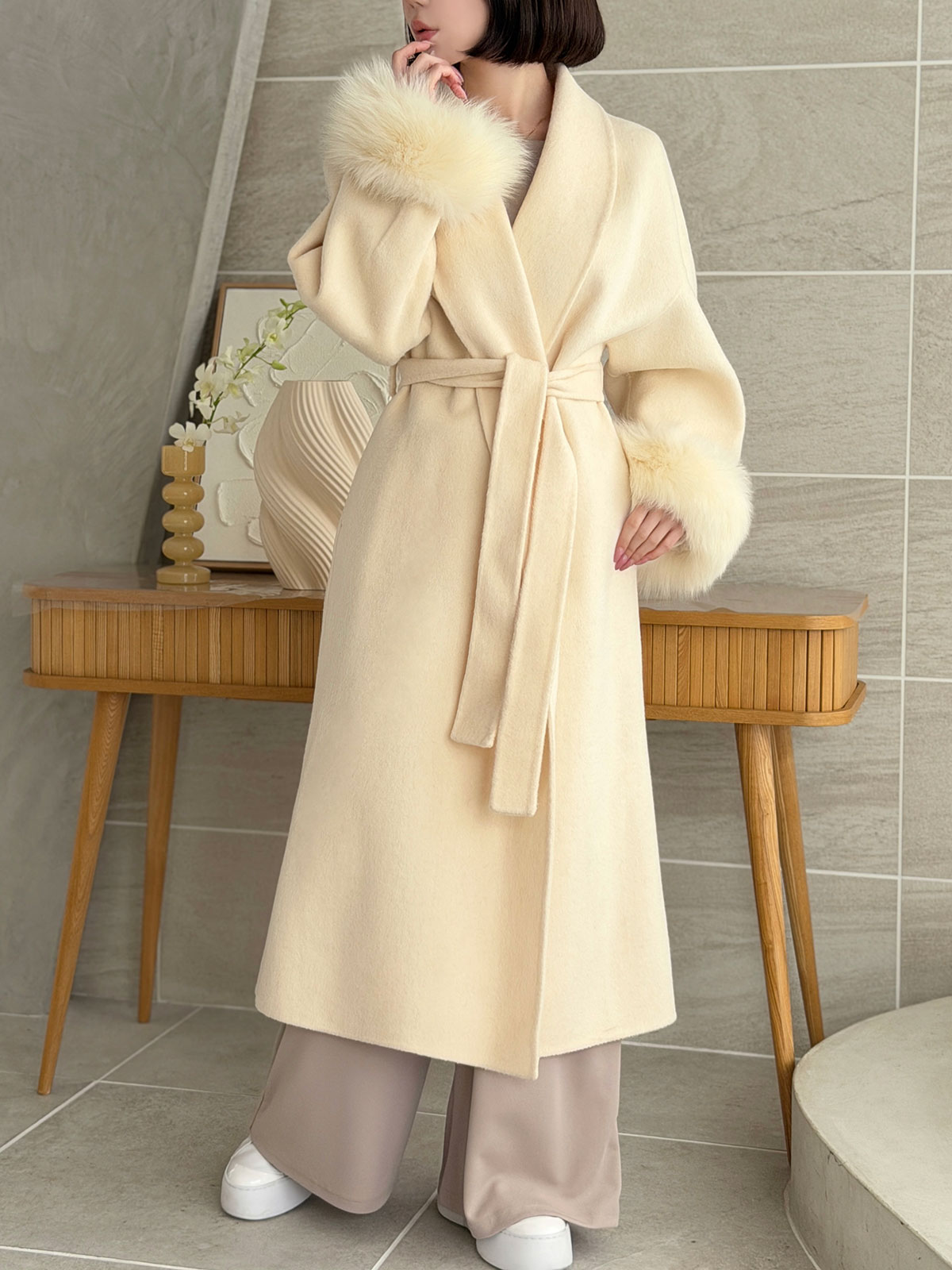 クン Classyローブファーcoat カラー:クリームアイボリー、ベージュ