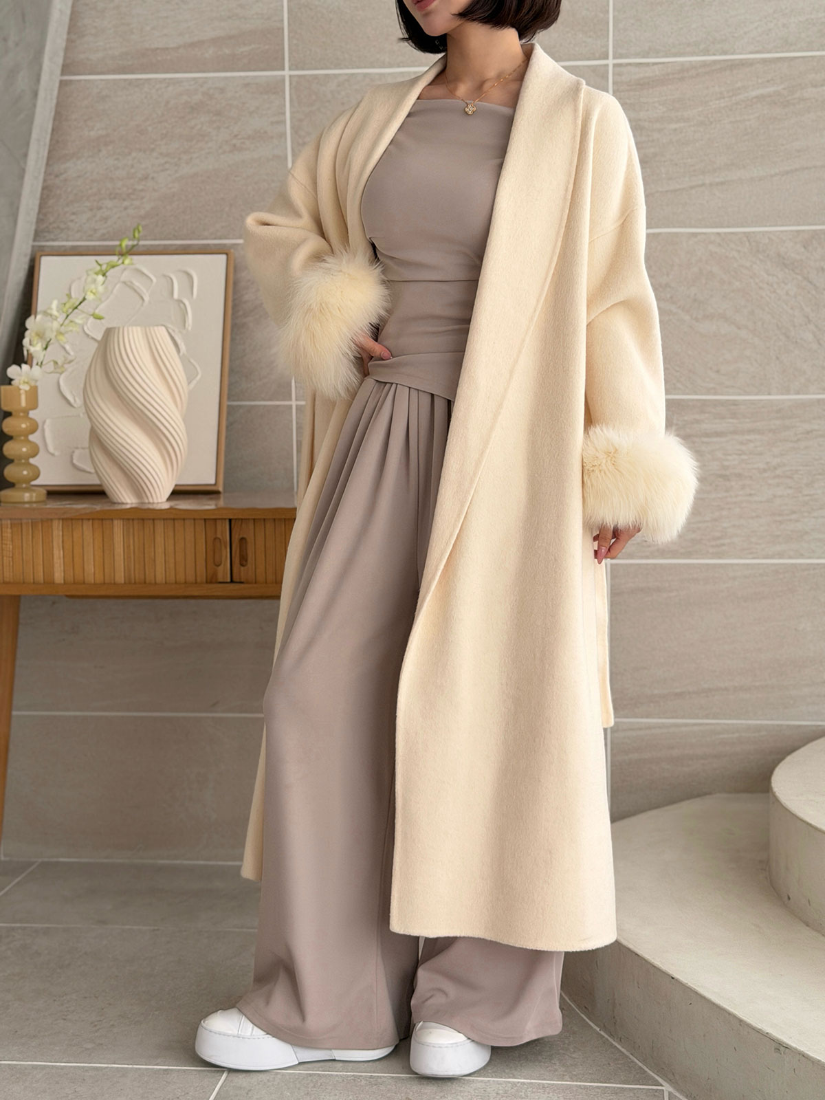 クン Classyローブファーcoat カラー:クリームアイボリー、ベージュ