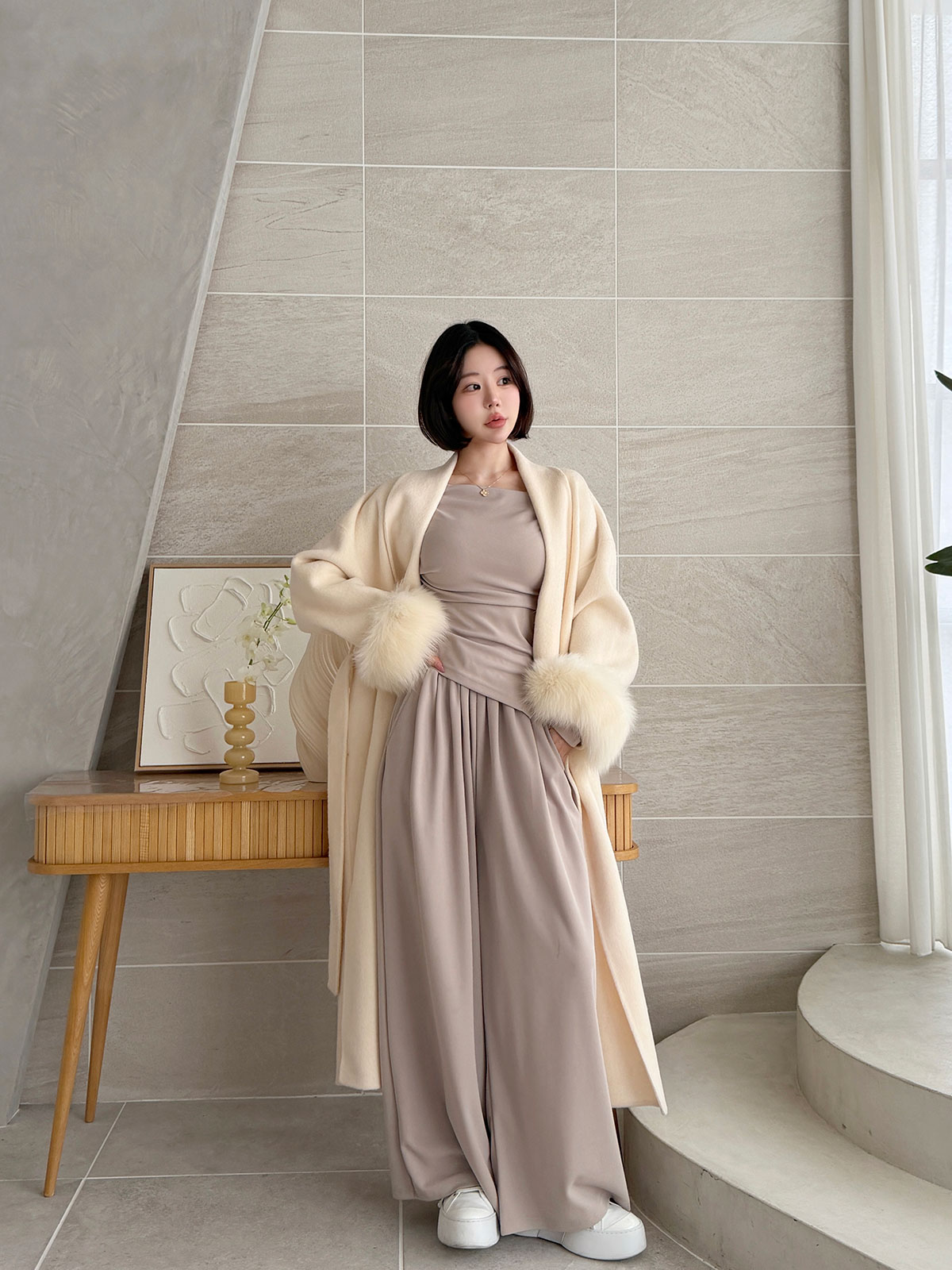 クン Classyローブファーcoat カラー:クリームアイボリー、ベージュ