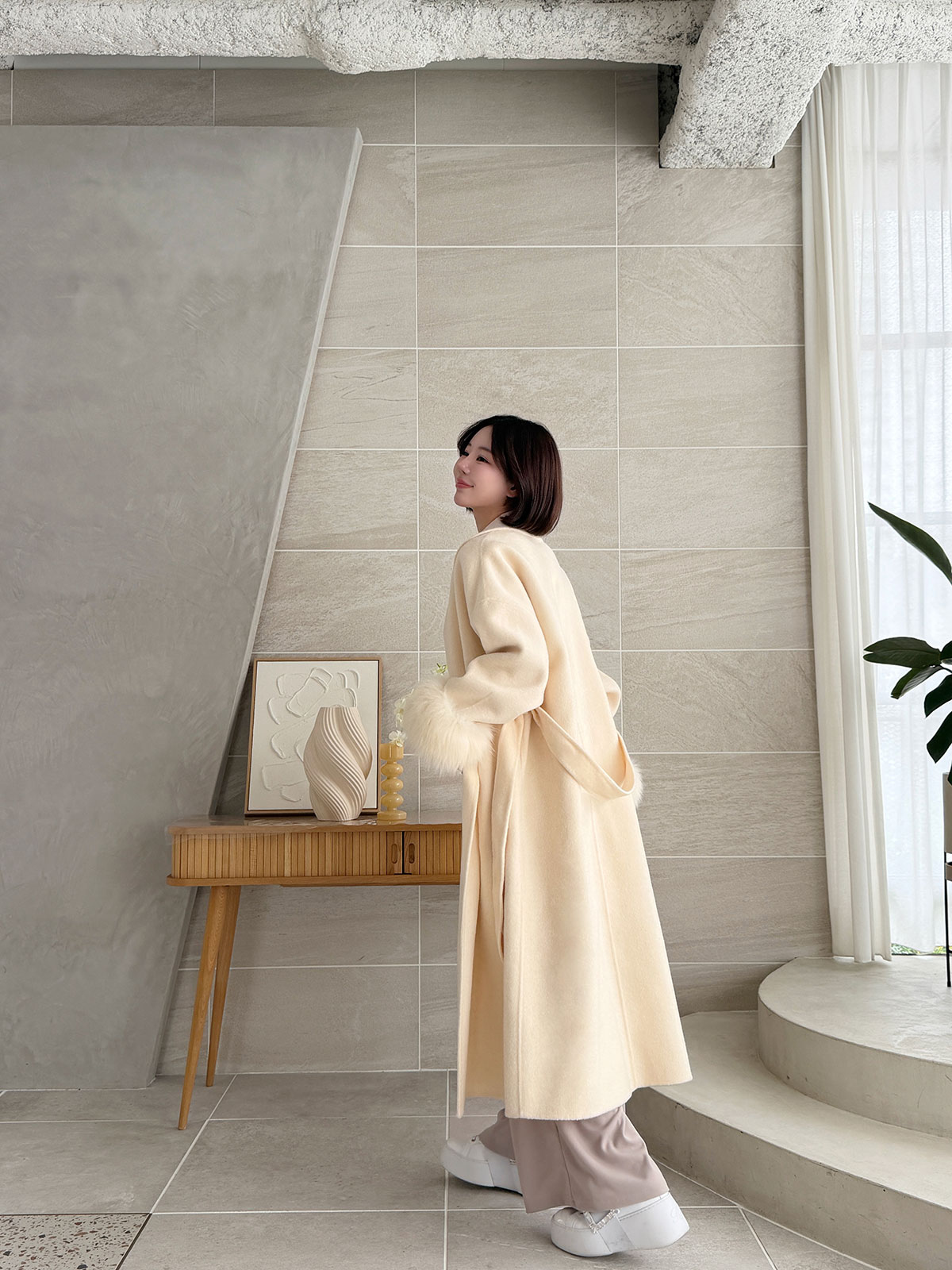 クン Classyローブファーcoat カラー:クリームアイボリー、ベージュ