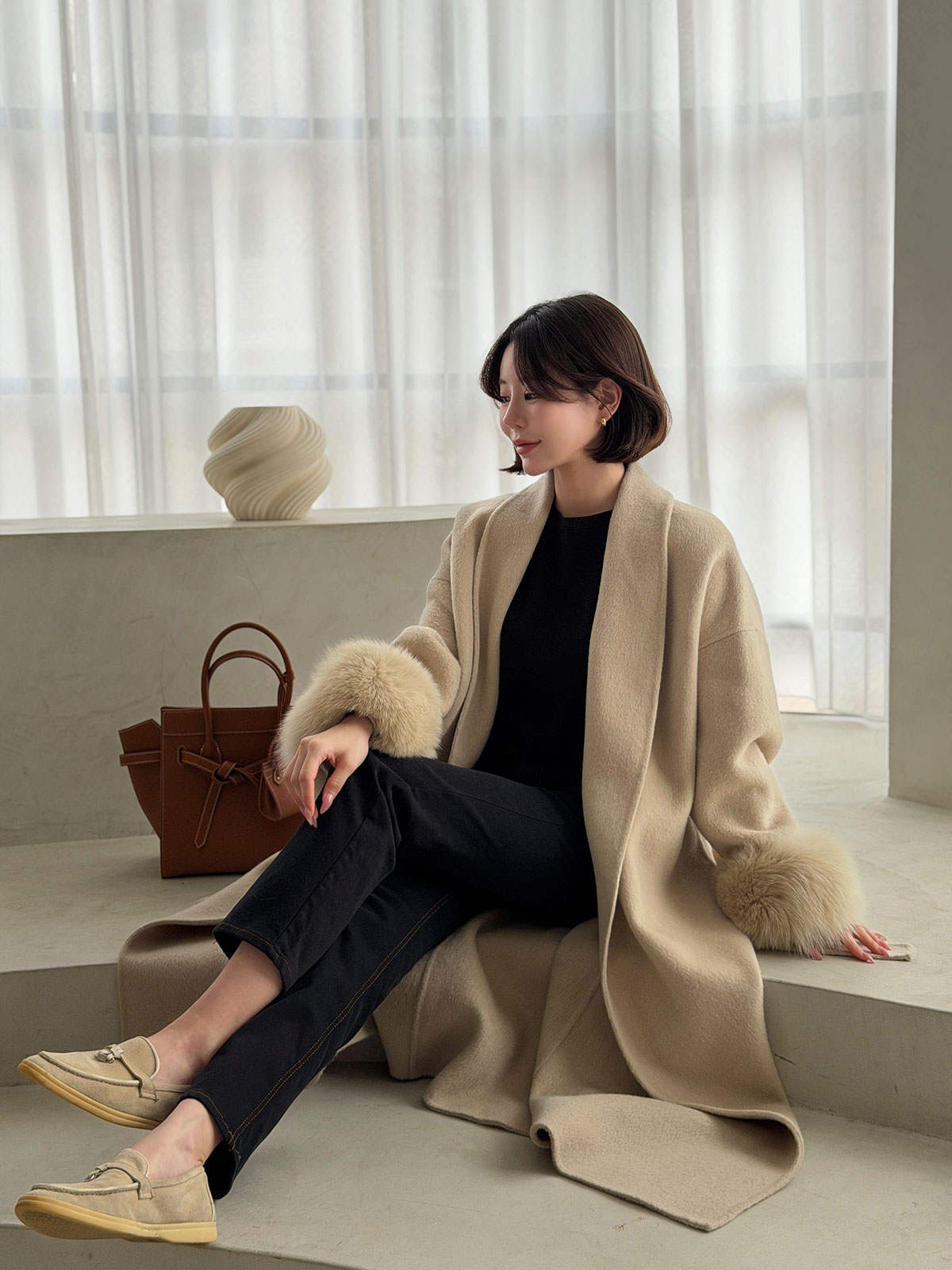 クン Classyローブファーcoat カラー:クリームアイボリー、ベージュ