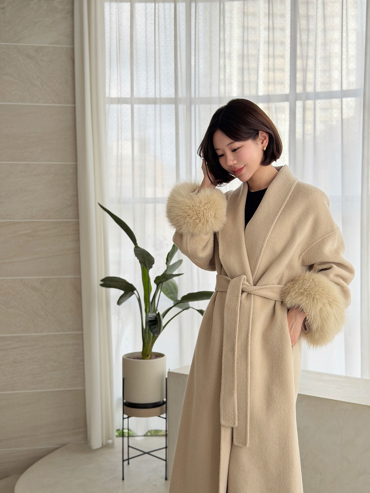 クン Classyローブファーcoat カラー:クリームアイボリー、ベージュ