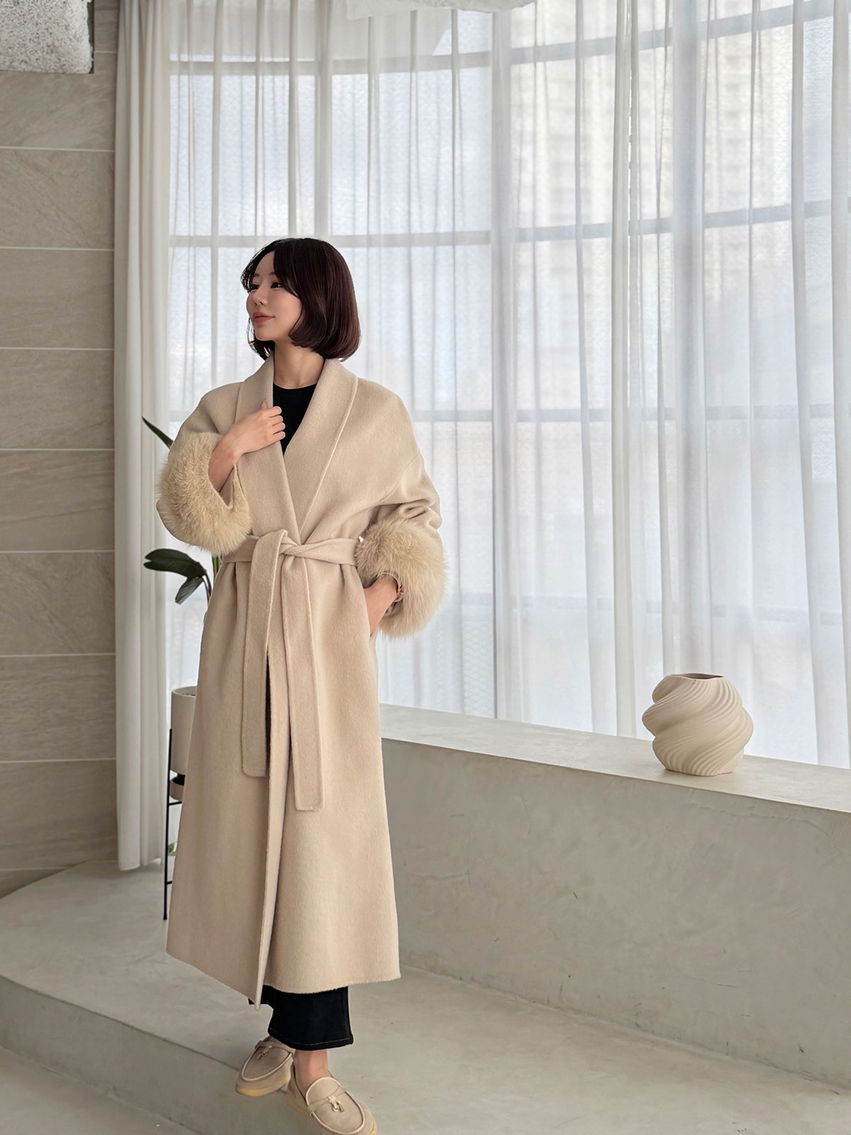 クン Classyローブファーcoat カラー:クリームアイボリー、ベージュ