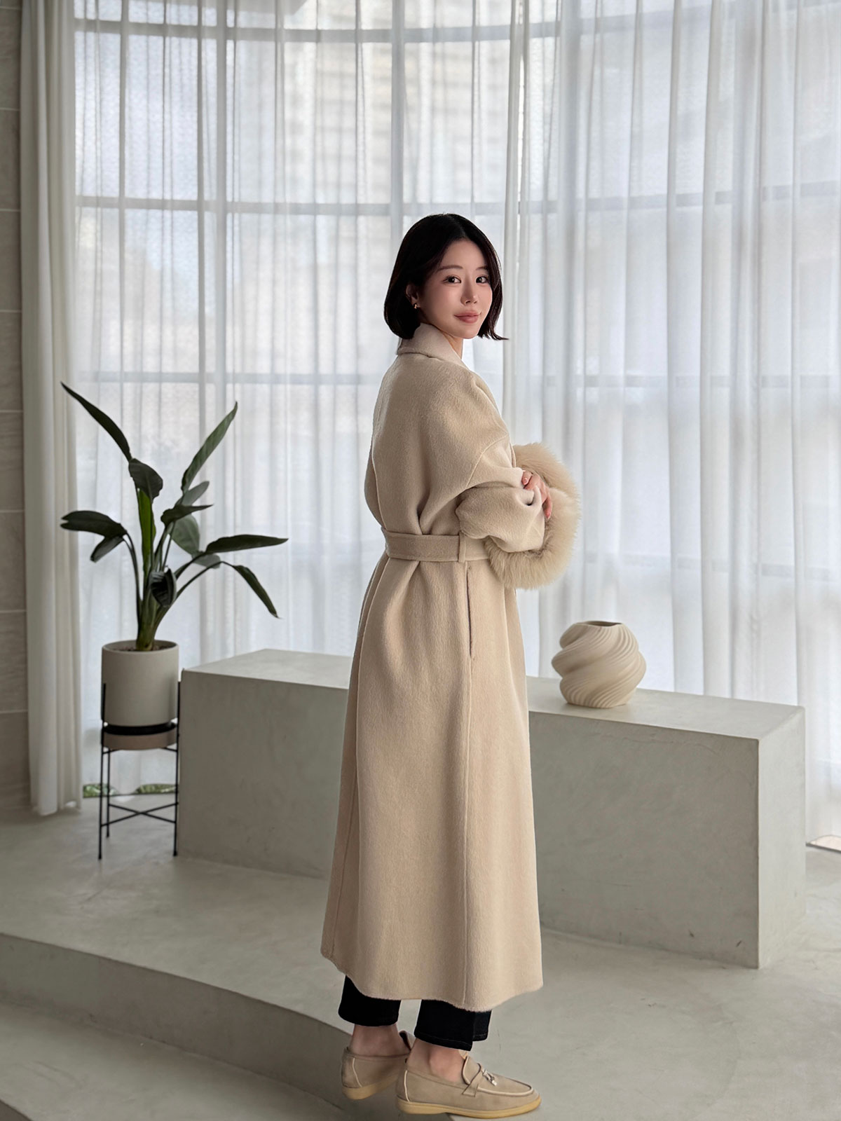 クン Classyローブファーcoat カラー:クリームアイボリー、ベージュ