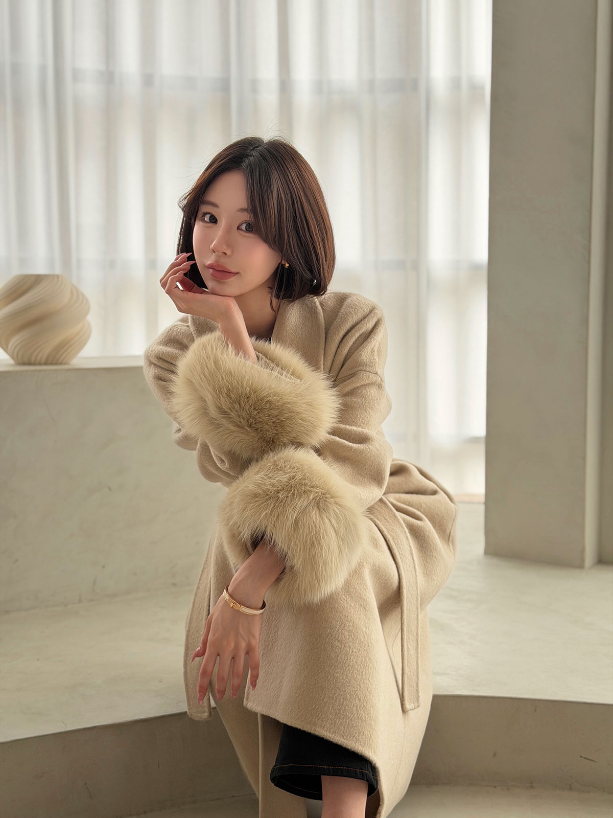 クン Classyローブファーcoat カラー:クリームアイボリー、ベージュ