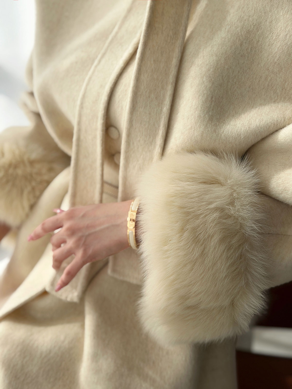 クン Moelボウタイファースリーブcoat カラー:ブラック、グレー、オートアイボリー