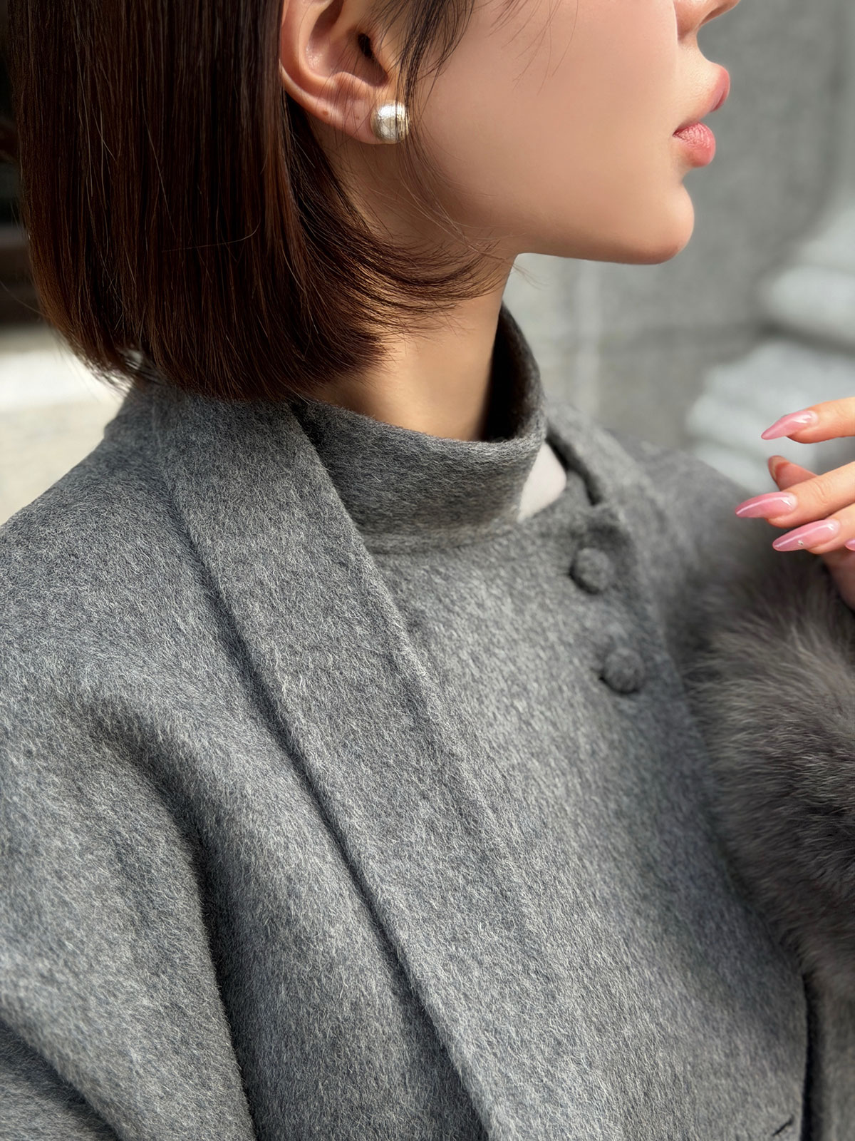 クン Moelボウタイファースリーブcoat カラー:ブラック、グレー、オートアイボリー