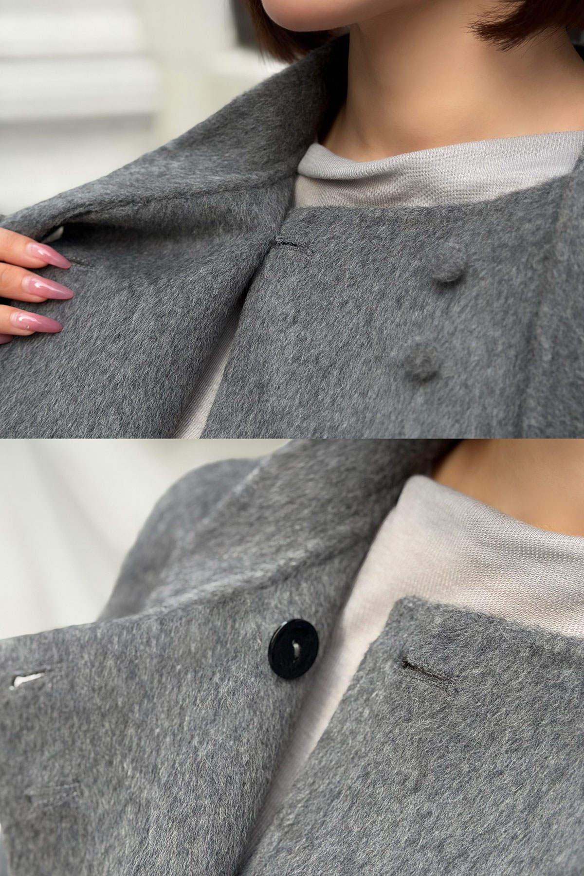 クン Moelボウタイファースリーブcoat カラー:ブラック、グレー、オートアイボリー