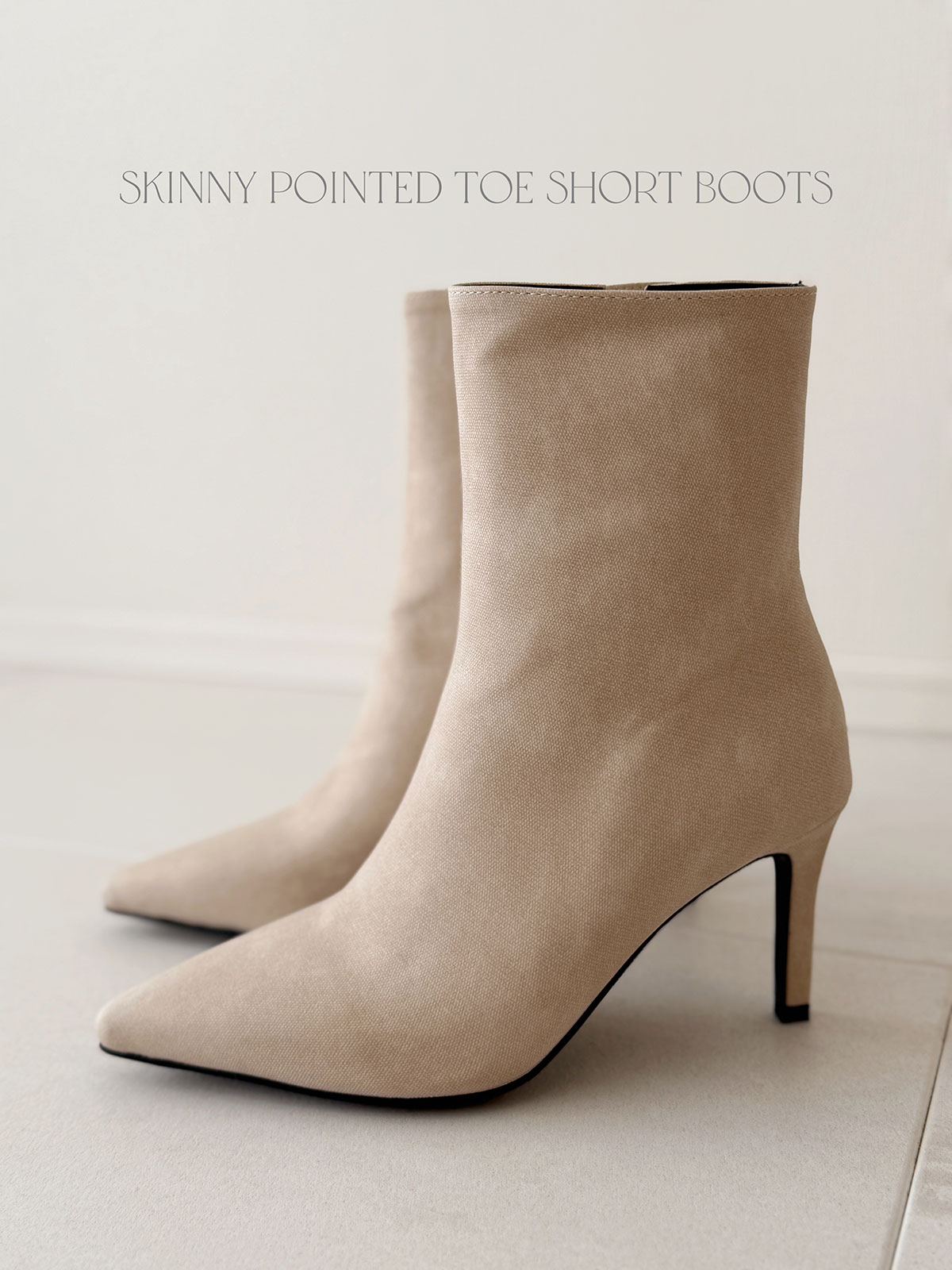 クン スキニーポインテッドトゥショートブーツ カラー:レザーブラック、マットベージュ、マットブラック