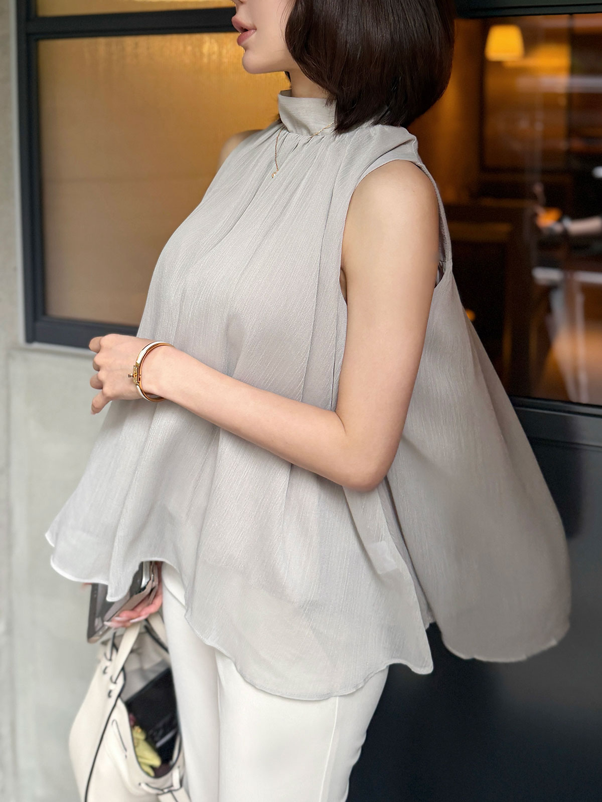 ���� �٥��set���ե���sleeveless�֥饦�� ���顼:�֥�å����ۥ磻�ȡ��ߥ��ȥ��졼