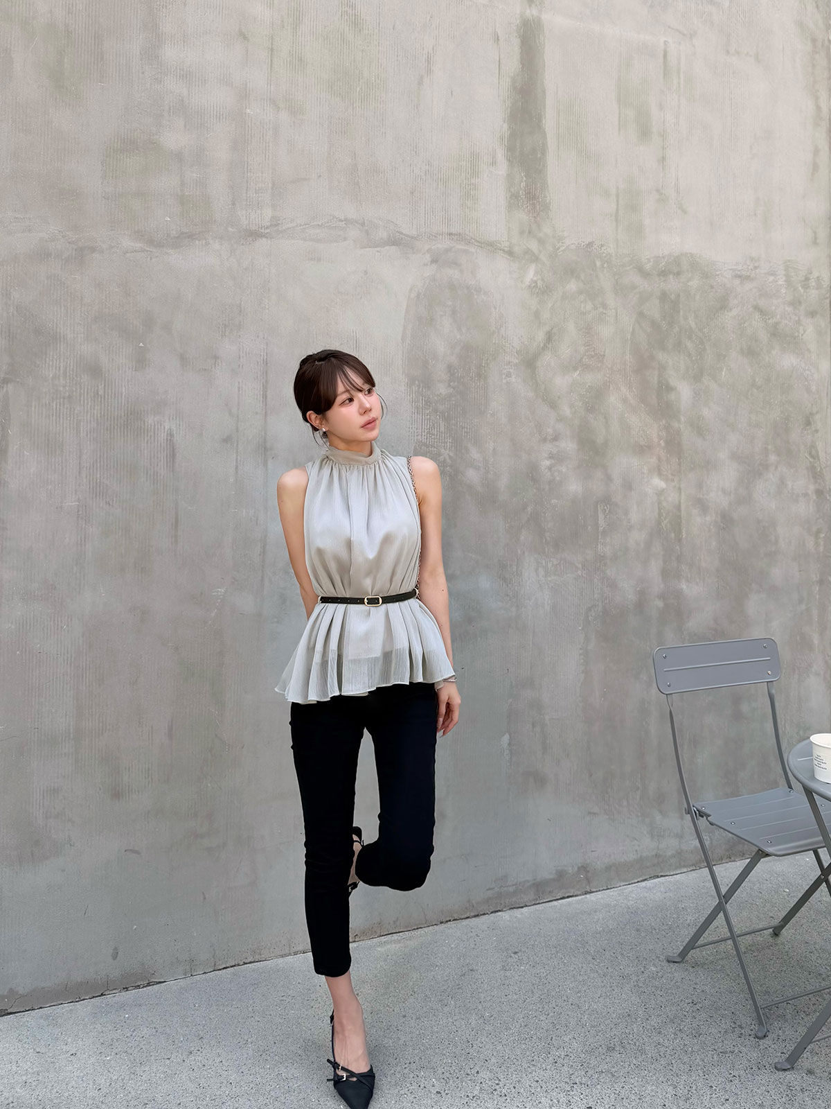 ���� �٥��set���ե���sleeveless�֥饦�� ���顼:�֥�å����ۥ磻�ȡ��ߥ��ȥ��졼