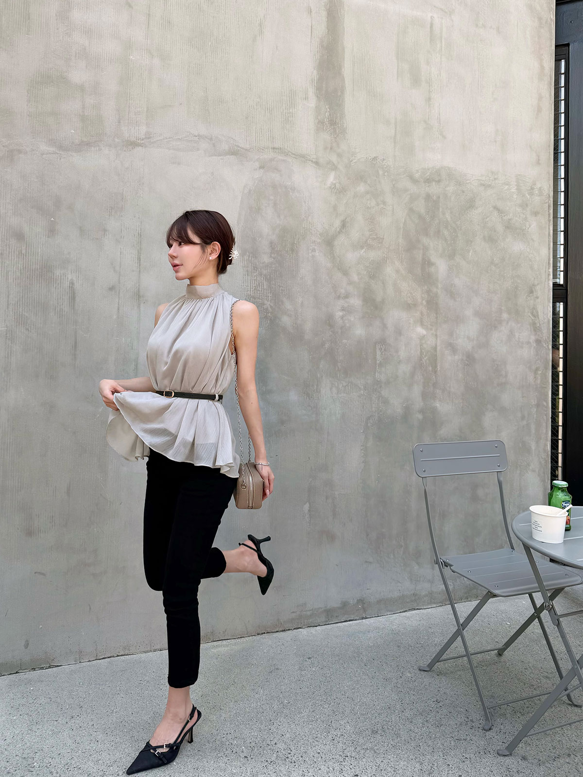 ���� �٥��set���ե���sleeveless�֥饦�� ���顼:�֥�å����ۥ磻�ȡ��ߥ��ȥ��졼