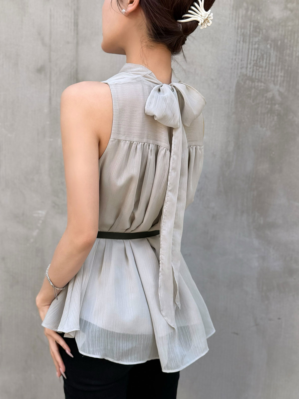 ���� �٥��set���ե���sleeveless�֥饦�� ���顼:�֥�å����ۥ磻�ȡ��ߥ��ȥ��졼