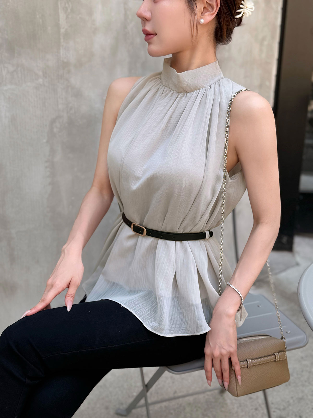 ���� �٥��set���ե���sleeveless�֥饦�� ���顼:�֥�å����ۥ磻�ȡ��ߥ��ȥ��졼