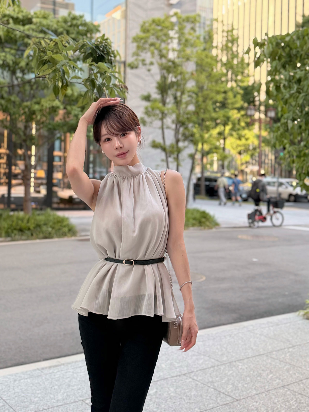 ���� �٥��set���ե���sleeveless�֥饦�� ���顼:�֥�å����ۥ磻�ȡ��ߥ��ȥ��졼