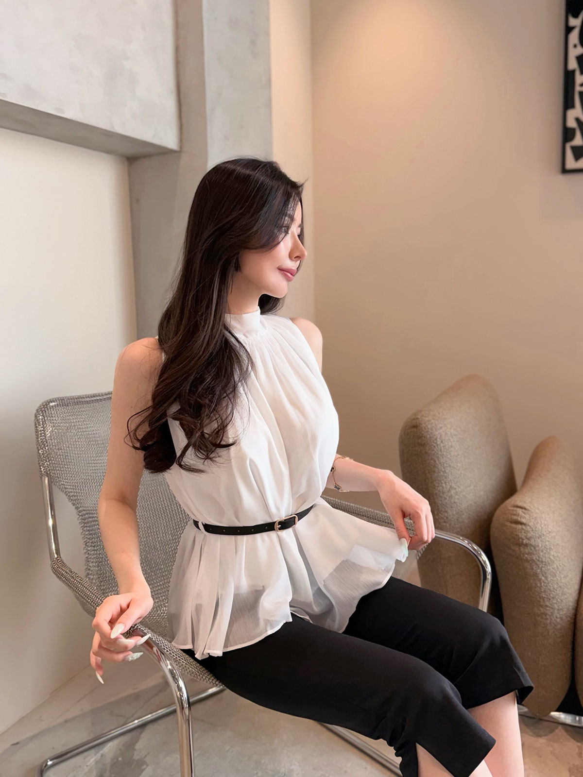 ���� �٥��set���ե���sleeveless�֥饦�� ���顼:�֥�å����ۥ磻�ȡ��ߥ��ȥ��졼