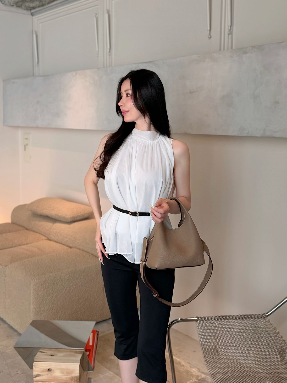 ���� �٥��set���ե���sleeveless�֥饦�� ���顼:�֥�å����ۥ磻�ȡ��ߥ��ȥ��졼